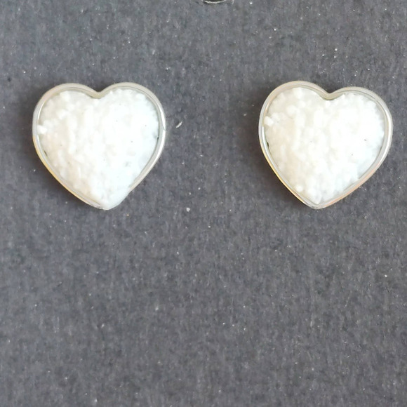 5/$25 WHITE Heart Shaped Druzy Earring Iridescent Studs Heart Shaped Glitter - Picture 3 of 5